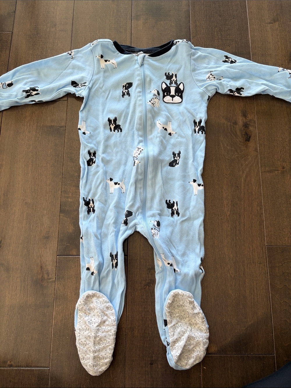 Light Blue Pekkle Frenchie Footed One-Piece — Unbranded